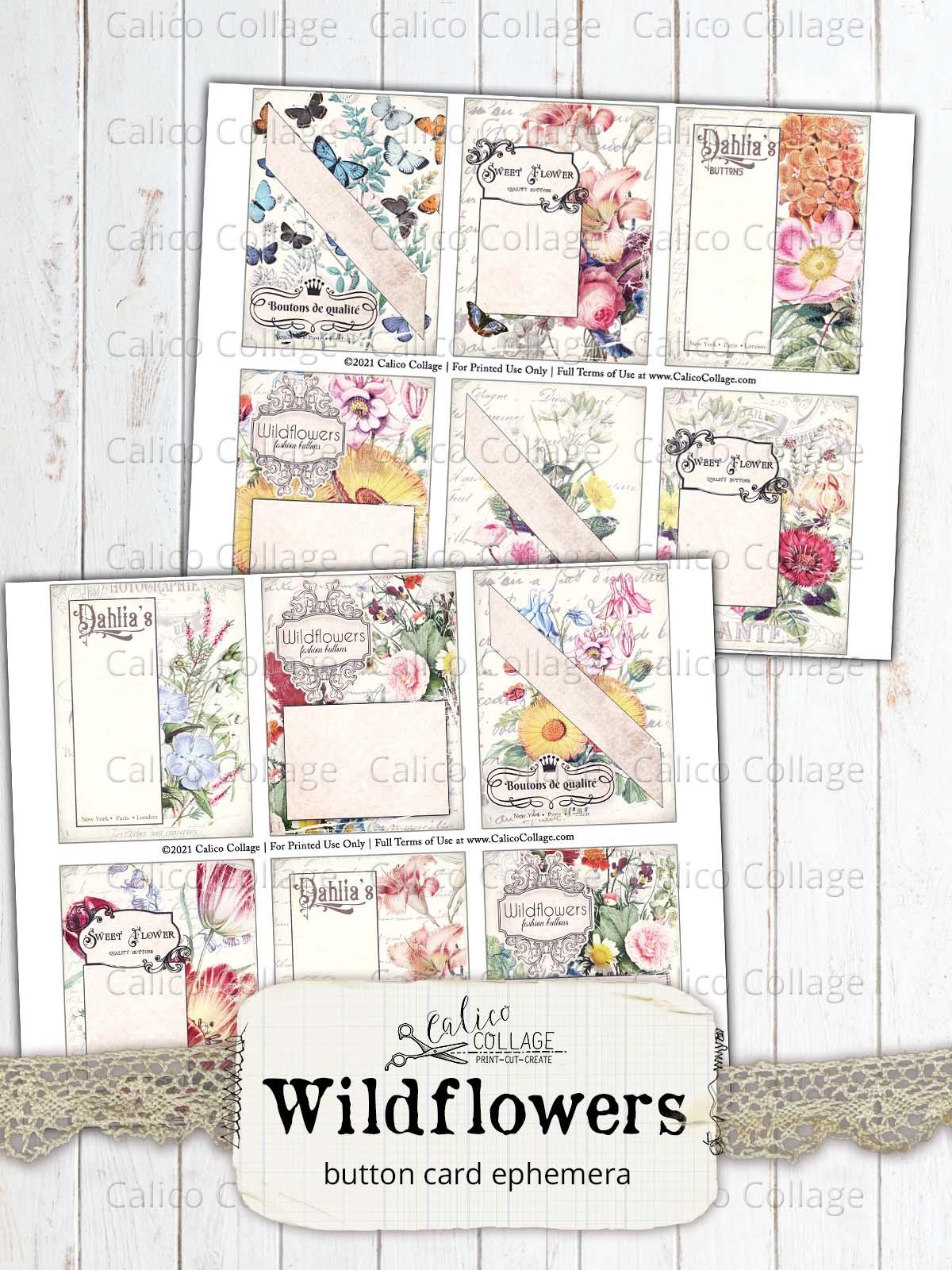 Junk Journal Button Cards, Wildflowers