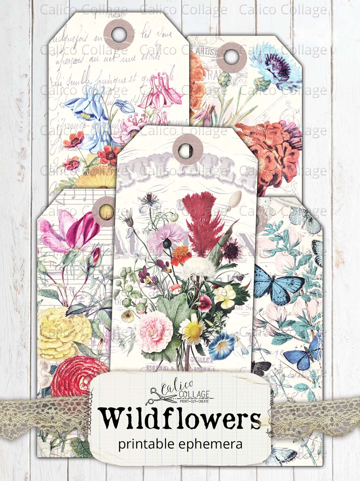 Junk Journal Tags, Wildflowers