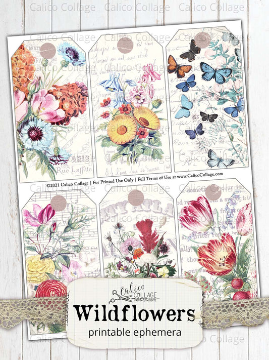 Junk Journal Tags, Wildflowers