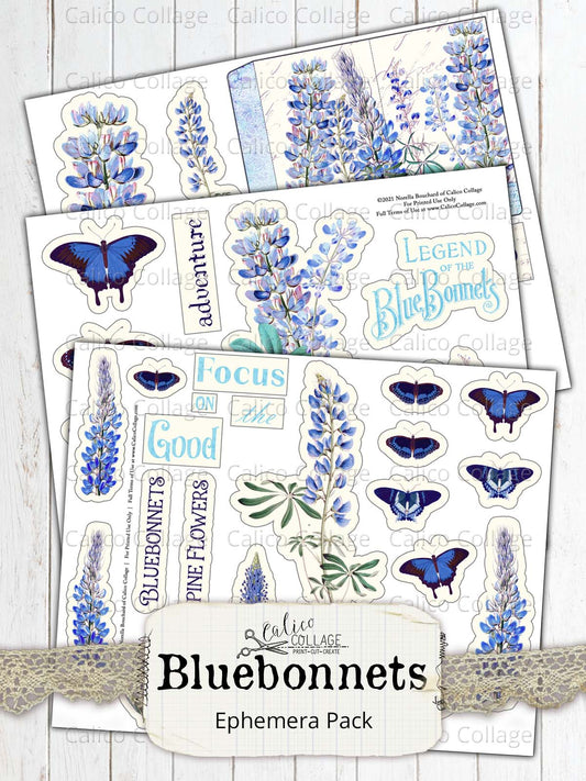 Bluebonnet Fussy Cut Ephemera, Texas Ephemera