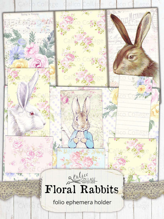 Spring Junk Journal Folio Kit, Floral Rabbits