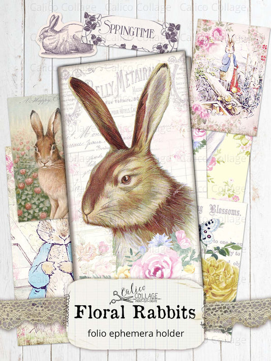 Spring Junk Journal Folio Kit, Floral Rabbits