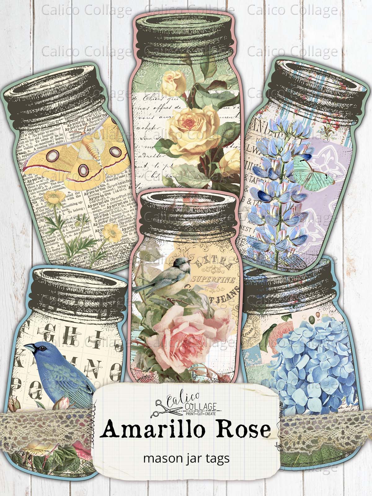 Mason Jar Tags, Amarillo Rose