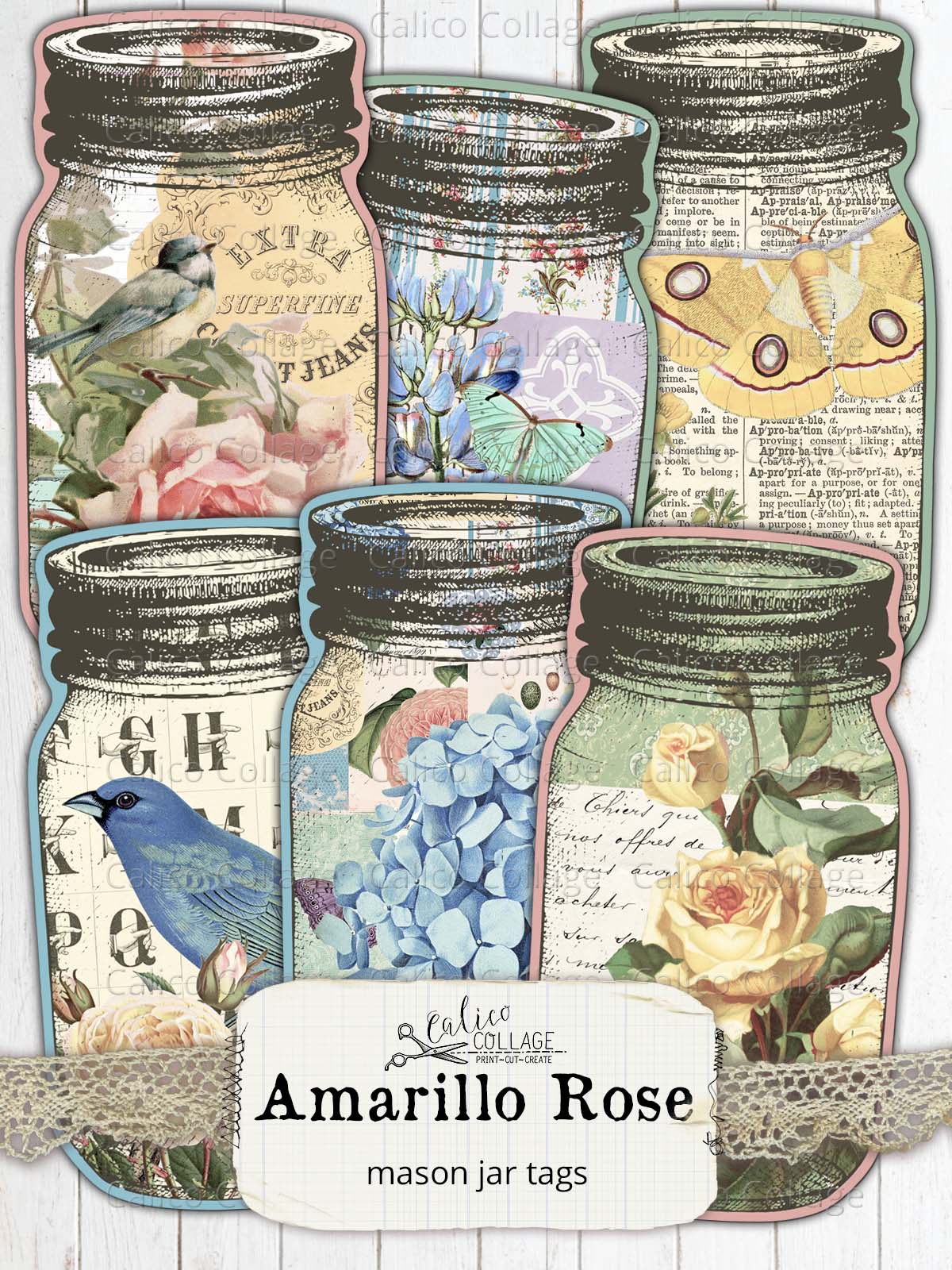 Mason Jar Tags, Amarillo Rose
