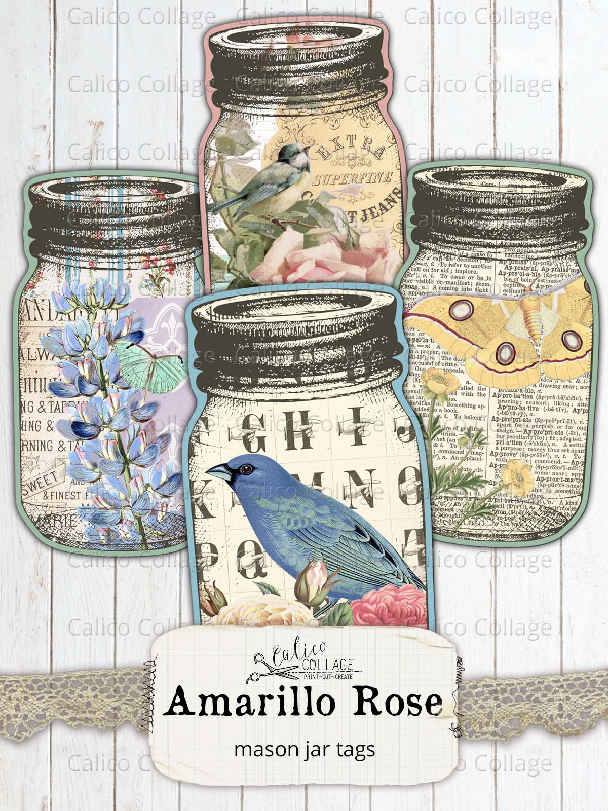 Mason Jar Tags, Amarillo Rose