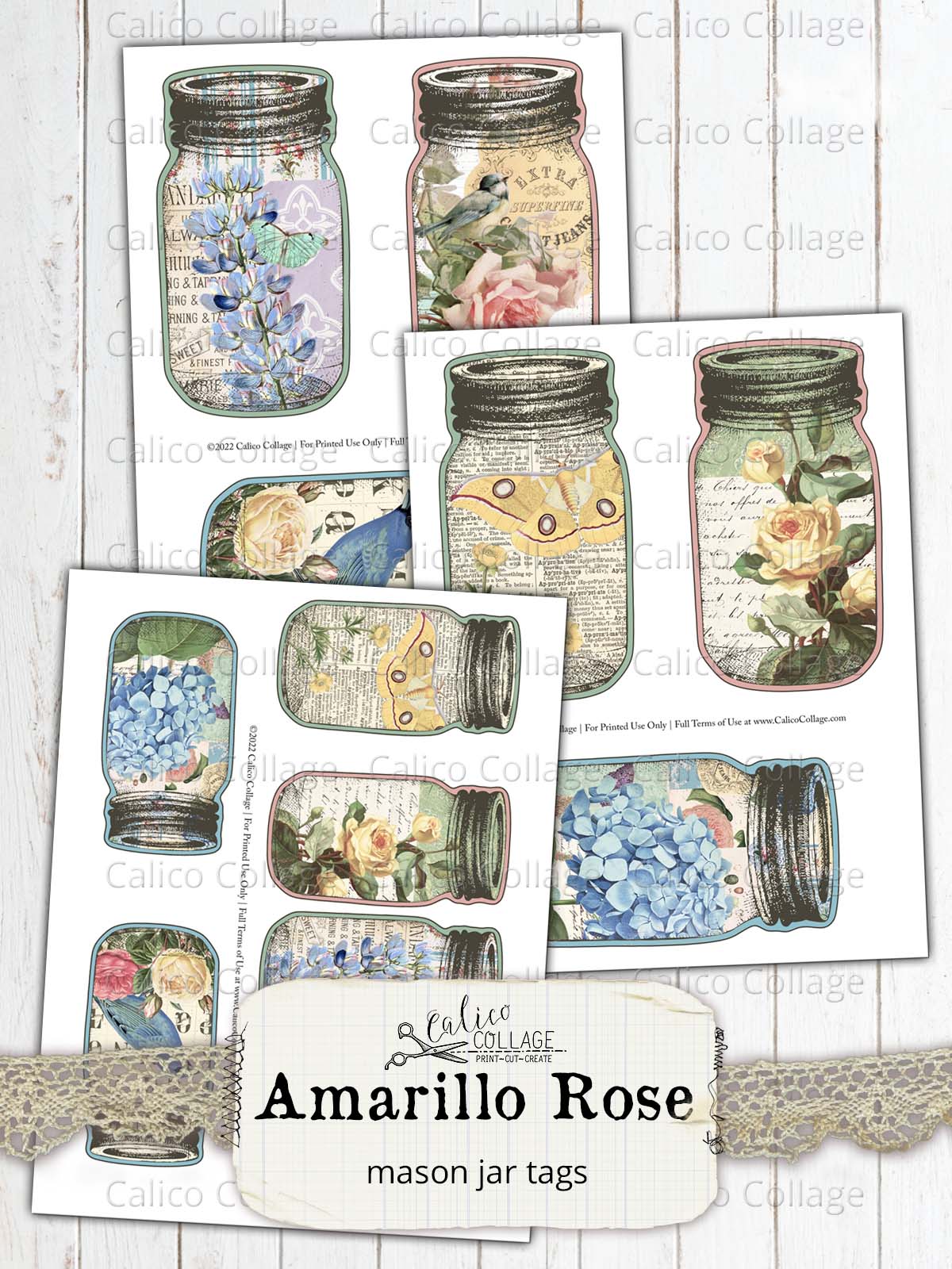 Mason Jar Tags, Amarillo Rose
