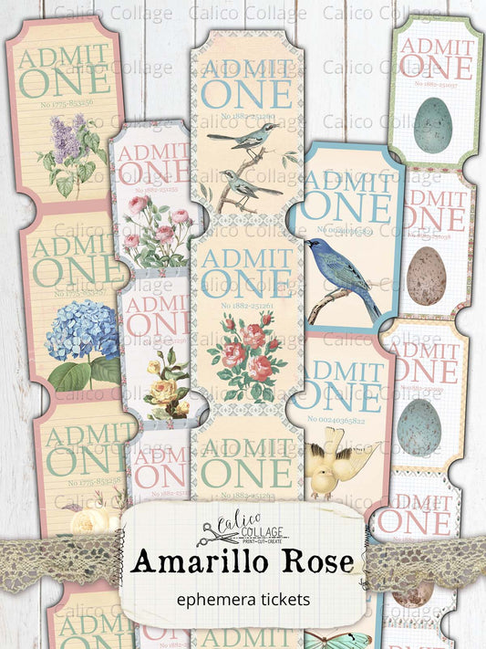 Junk Journal Tickets, Amarillo Rose