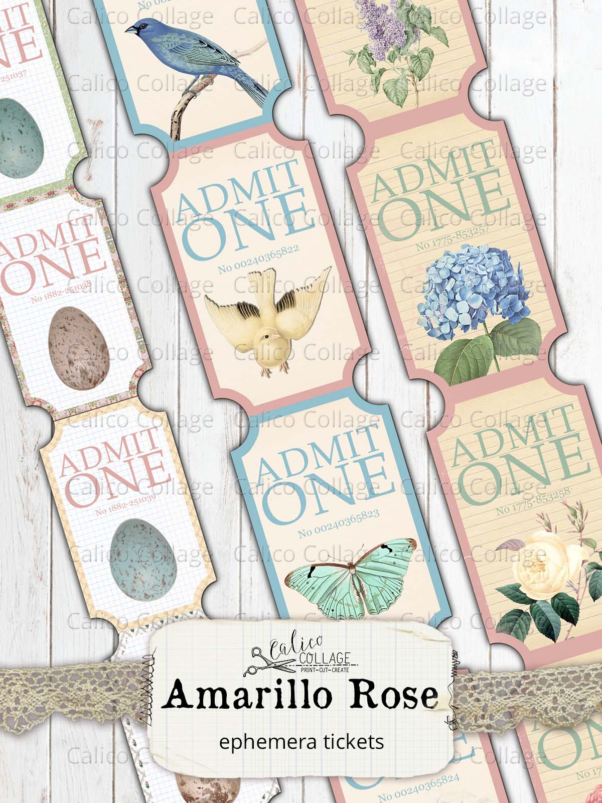 Junk Journal Tickets, Amarillo Rose