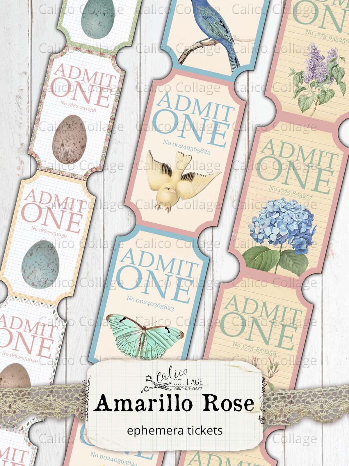 Junk Journal Tickets, Amarillo Rose