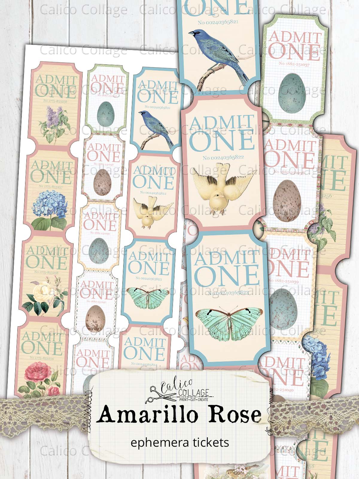 Junk Journal Tickets, Amarillo Rose