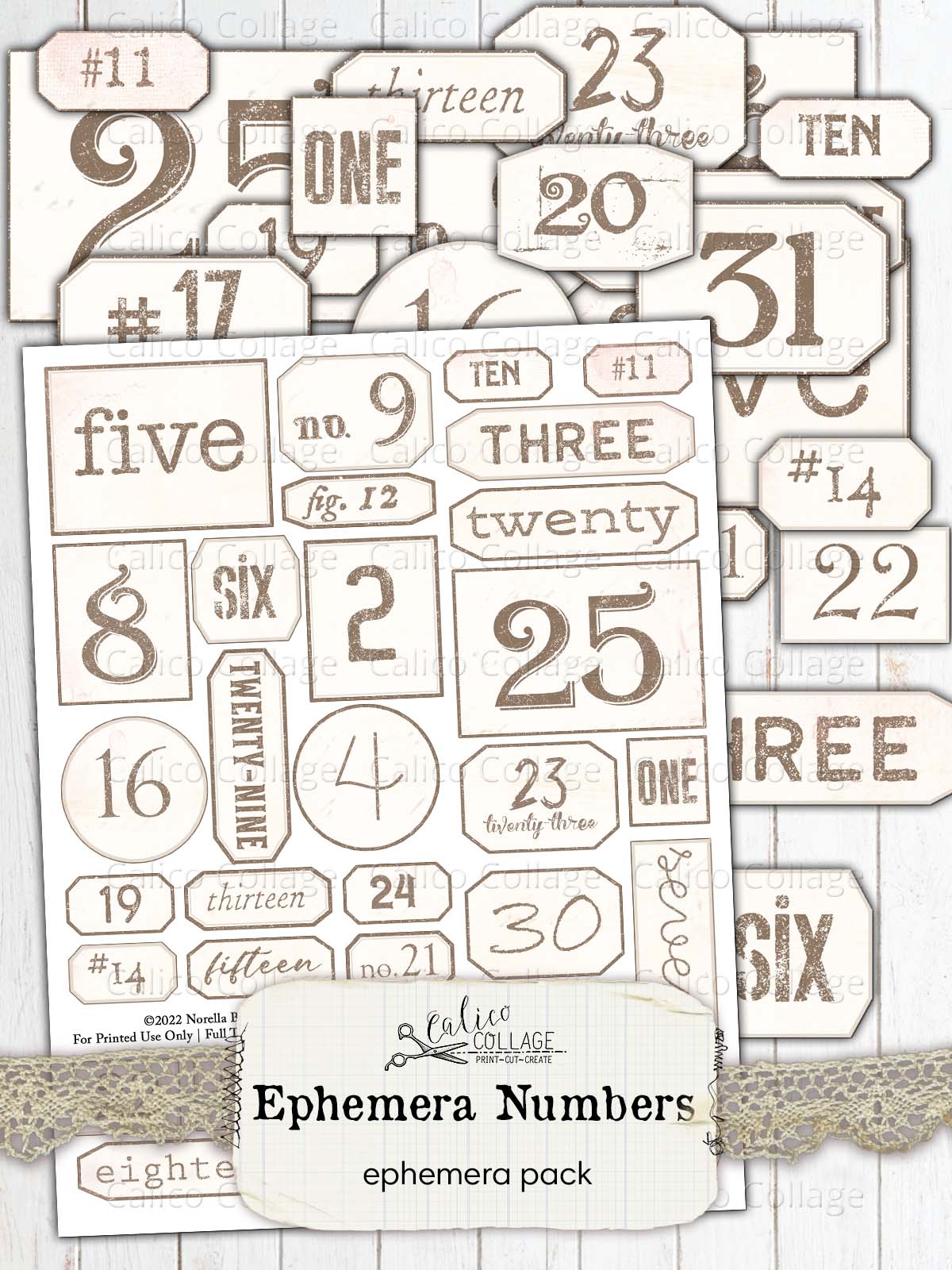 Ephemera Numbers Junk Journal Printable