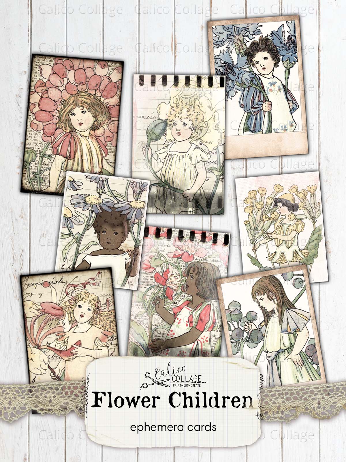 Flower Children Ephemera, Digital Journaling Supply