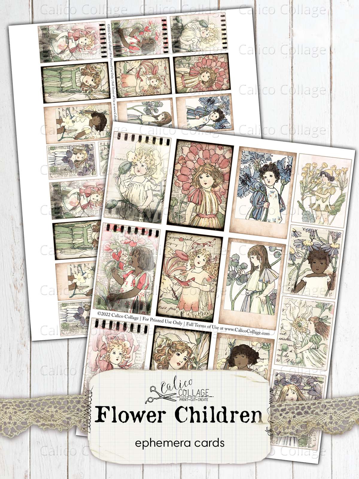 Flower Children Ephemera, Digital Journaling Supply
