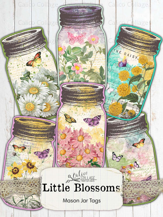 Daisy Mason Jar Tags Junk Journal Printables, Little Blossoms