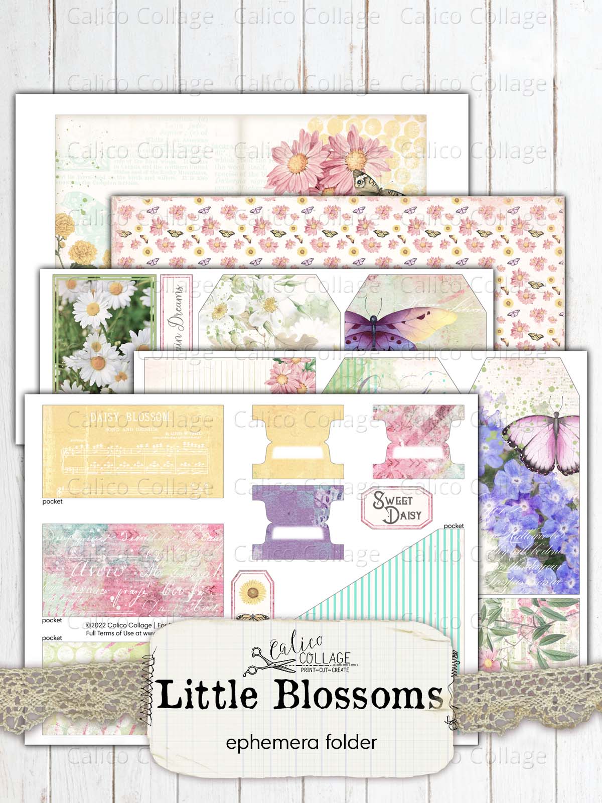 Little Blossoms Ephemera Folder, Daisy Junk Journal Printables