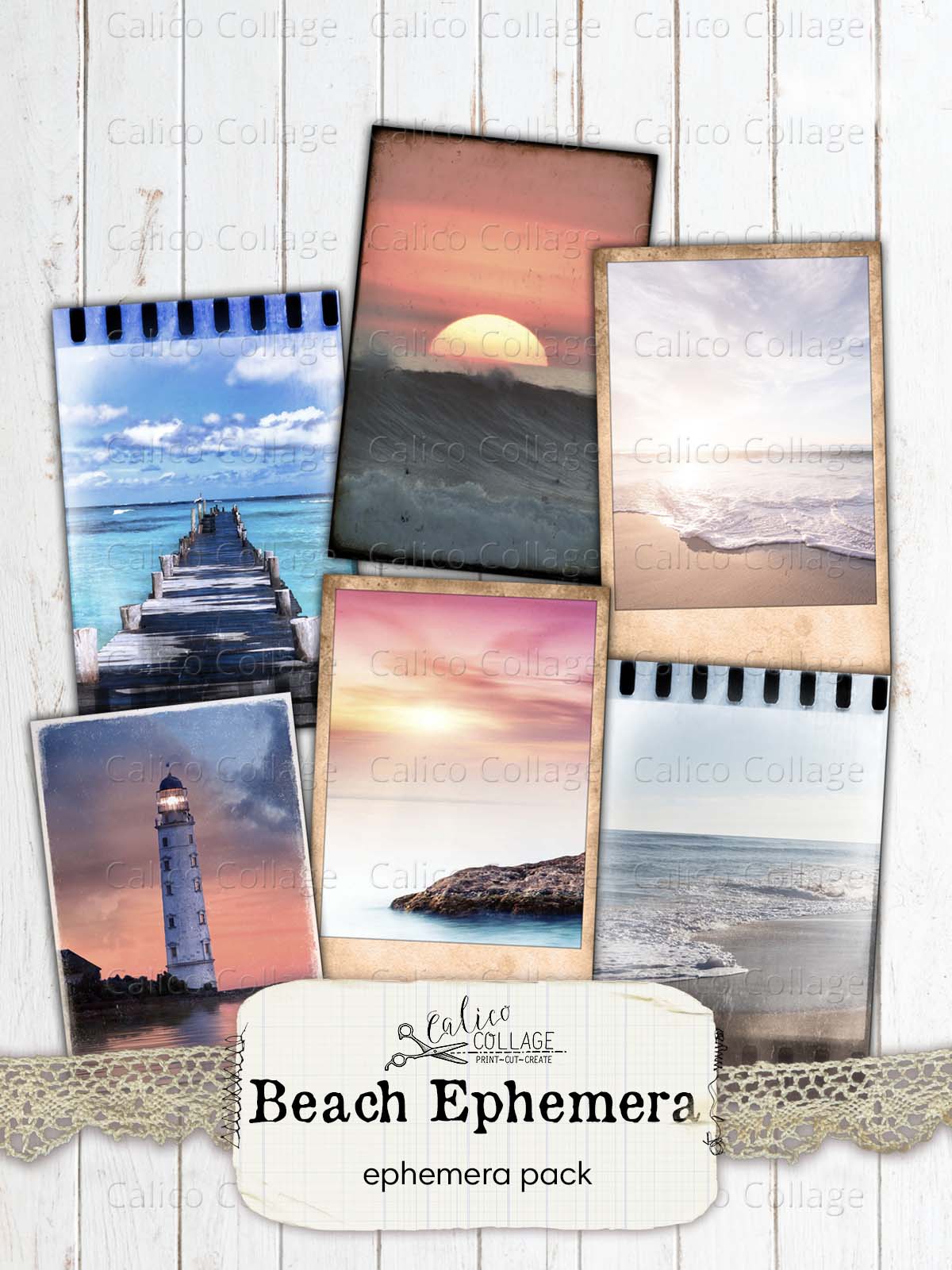 Beach Ephemera Polaroids, Junk Journal Printables