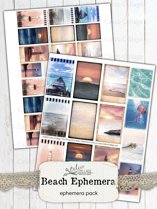 Beach Ephemera Polaroids, Junk Journal Printables