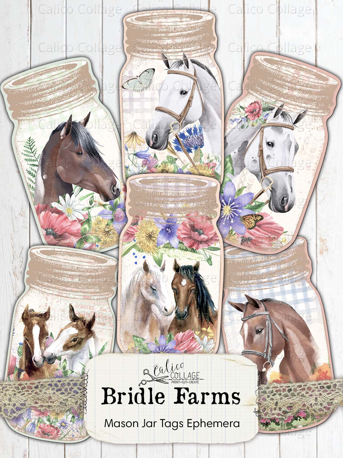 Horse Mason Jar Tags, Junk Journal Printable