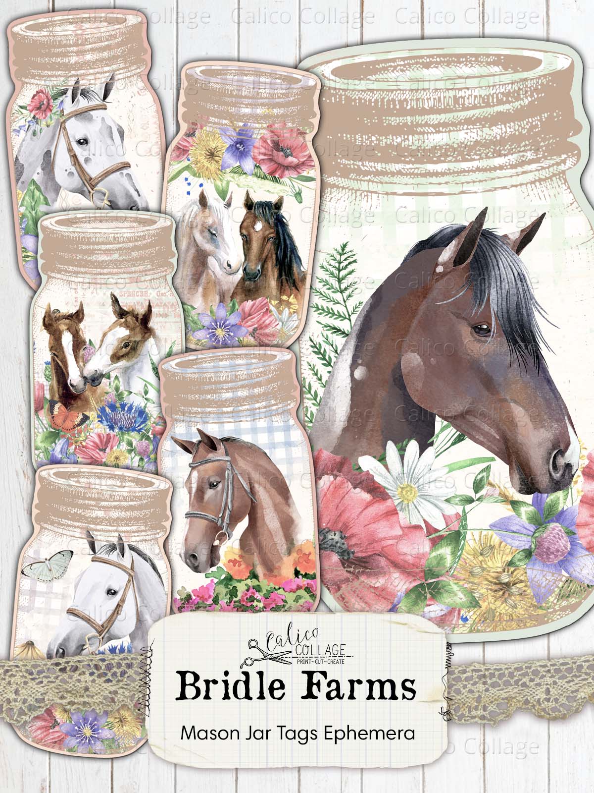 Horse Mason Jar Tags, Junk Journal Printable