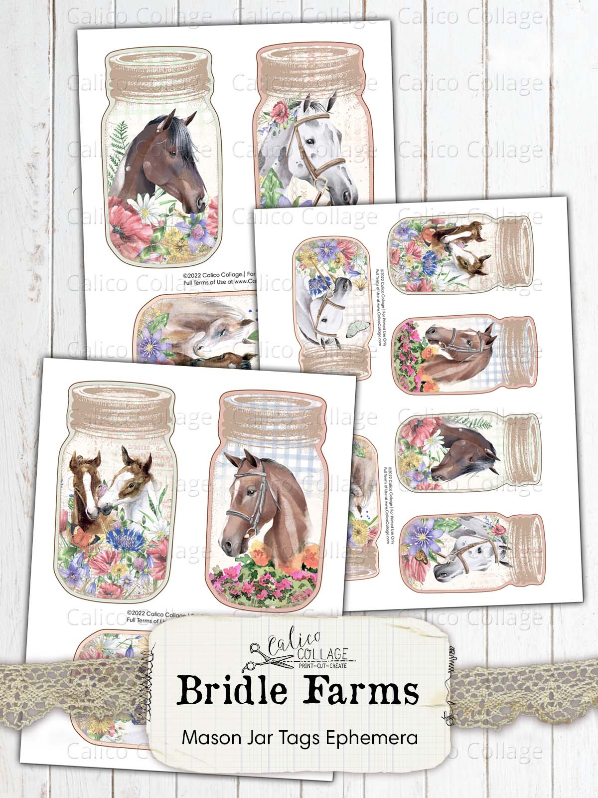 Horse Mason Jar Tags, Junk Journal Printable