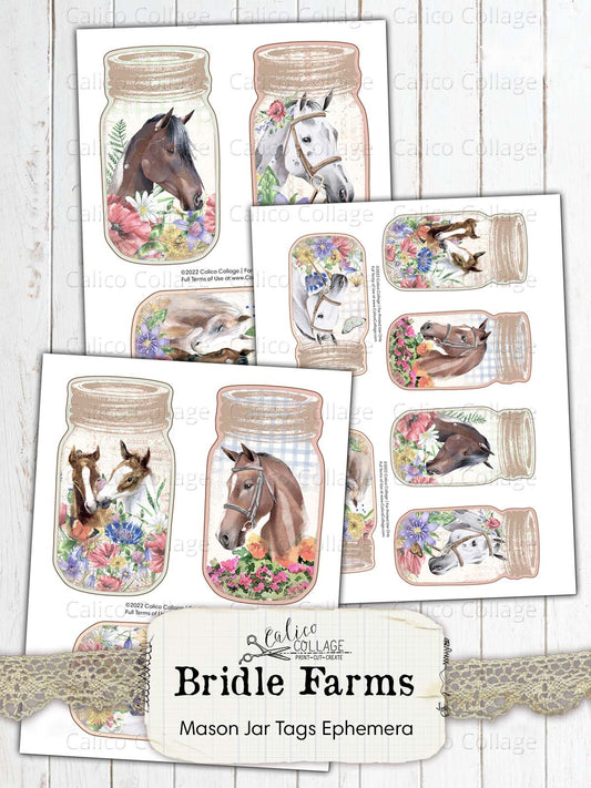 Horse Mason Jar Tags, Junk Journal Printable