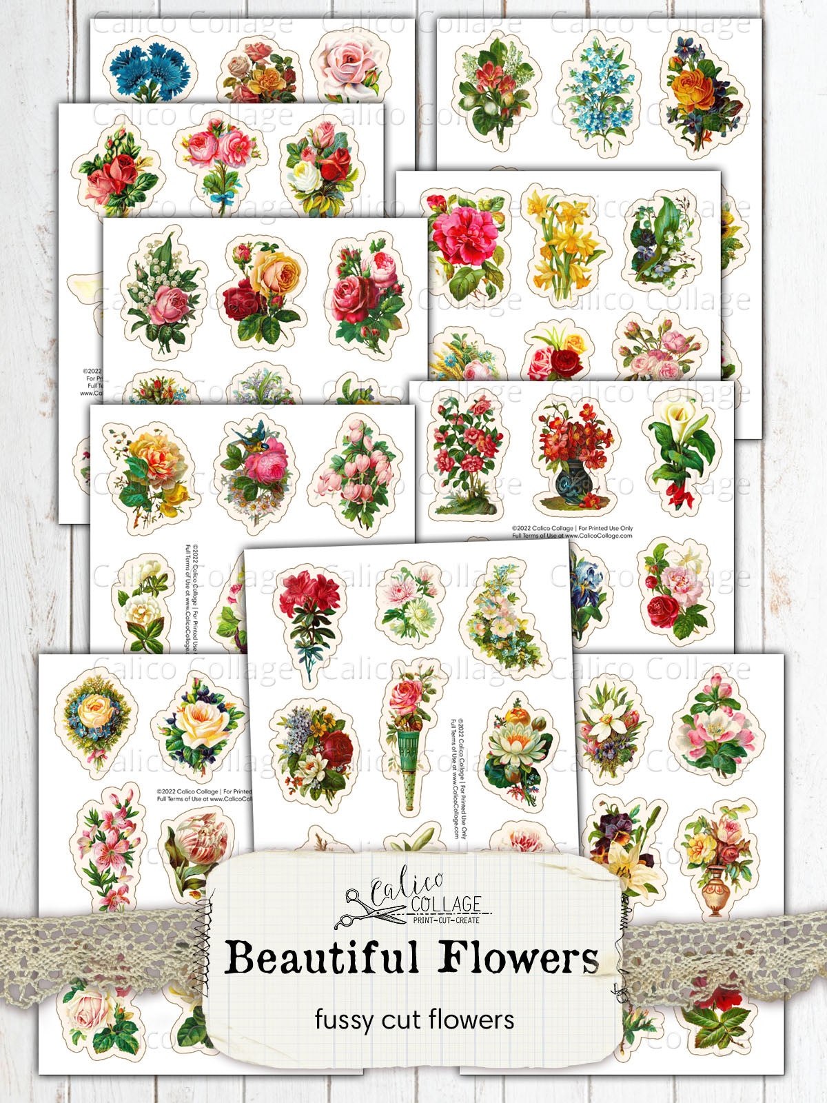 Flower Fussy Cuts, Junk Journal Printable