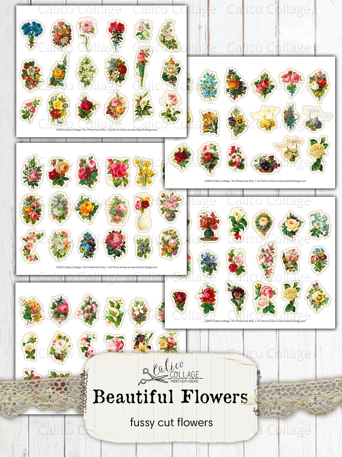 Flower Fussy Cuts, Junk Journal Printable