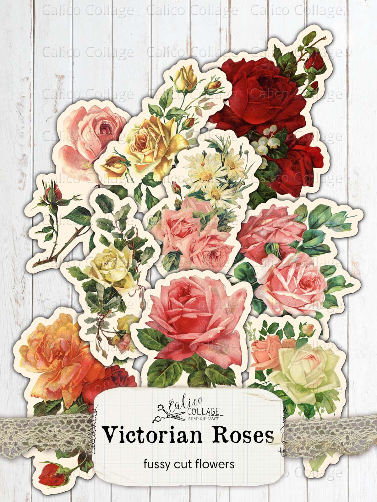 Fussy Cut Victorian Roses, Junk Journal Printable