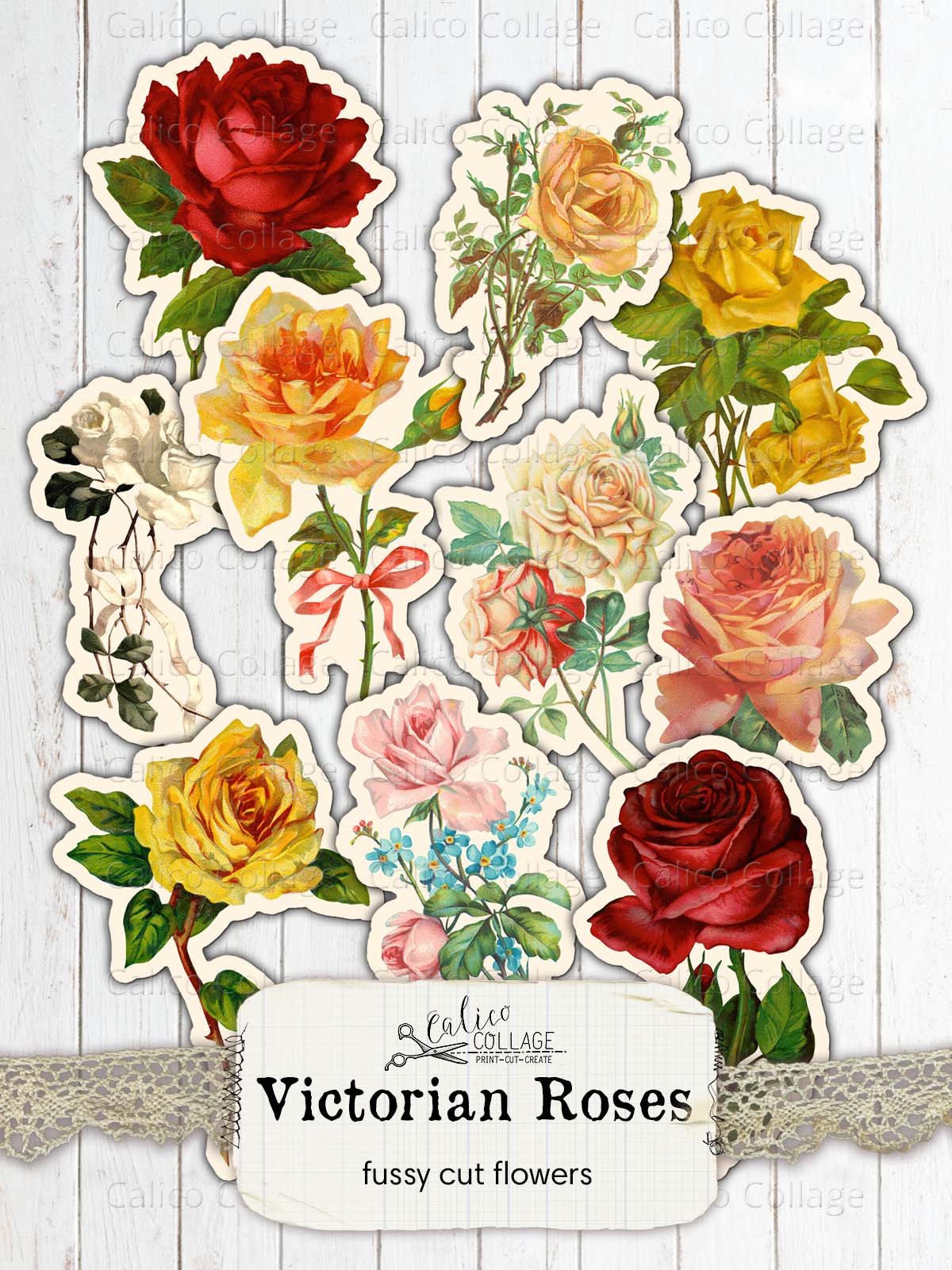Fussy Cut Victorian Roses, Junk Journal Printable
