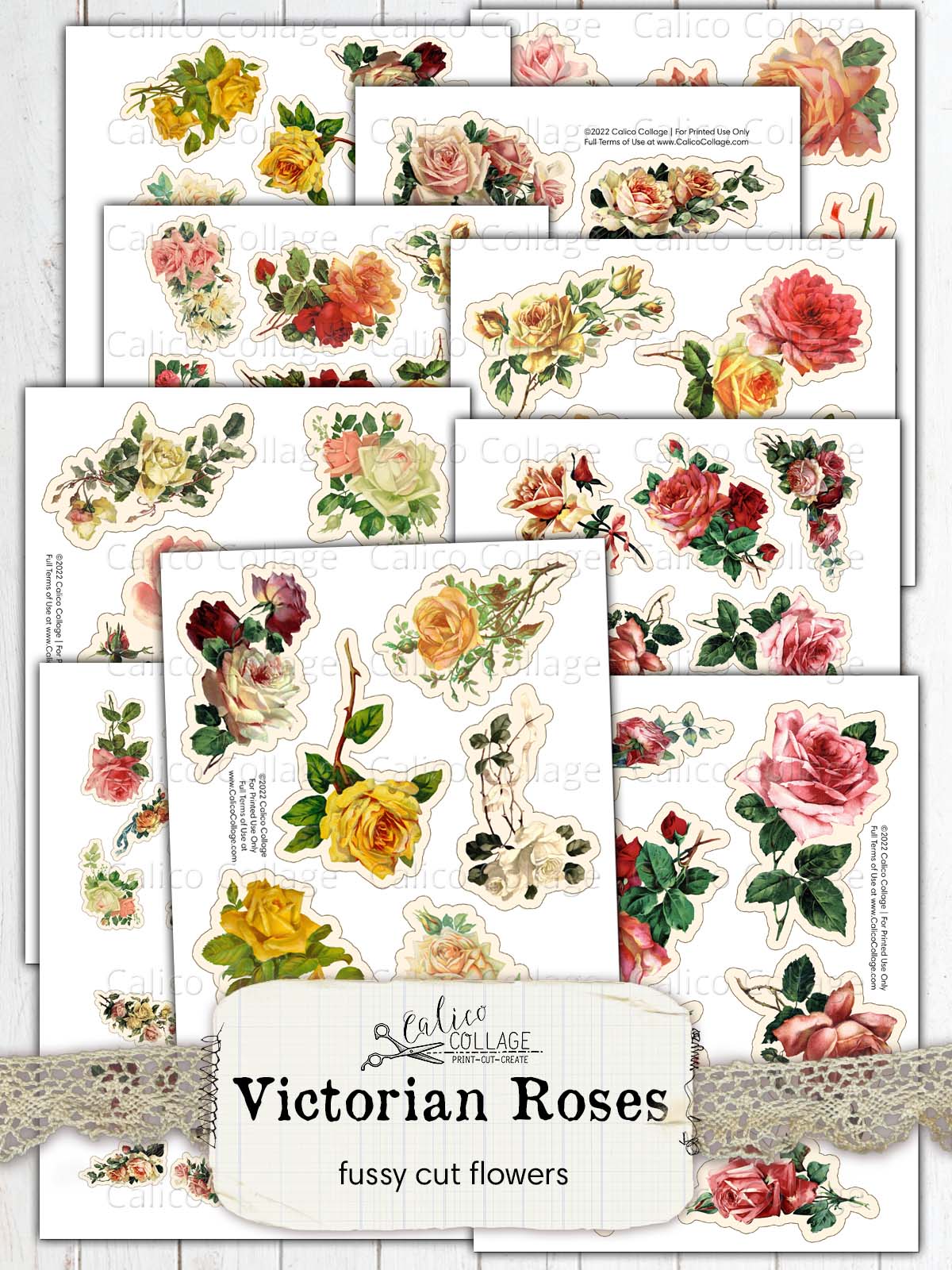 Fussy Cut Victorian Roses, Junk Journal Printable