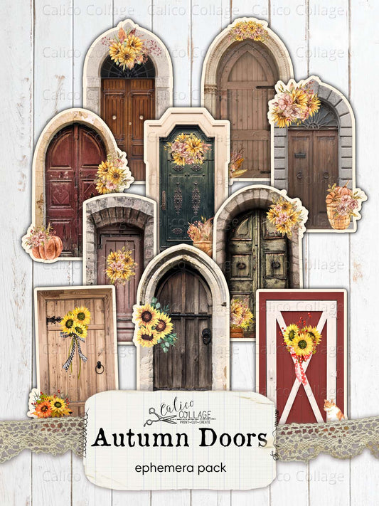 Autumn Wooden Doors, Junk Journal Printable