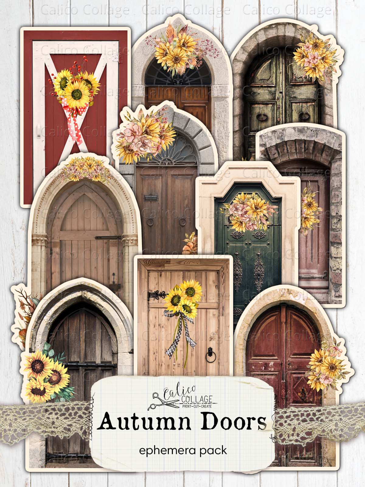 Autumn Wooden Doors, Junk Journal Printable