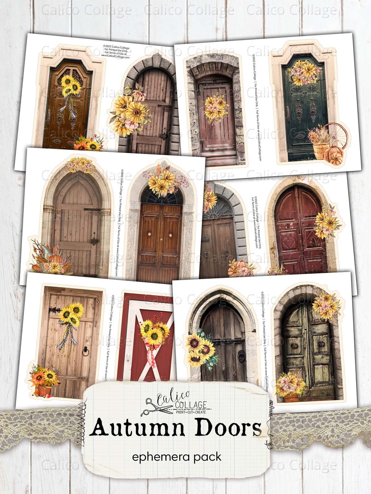Autumn Wooden Doors, Junk Journal Printable