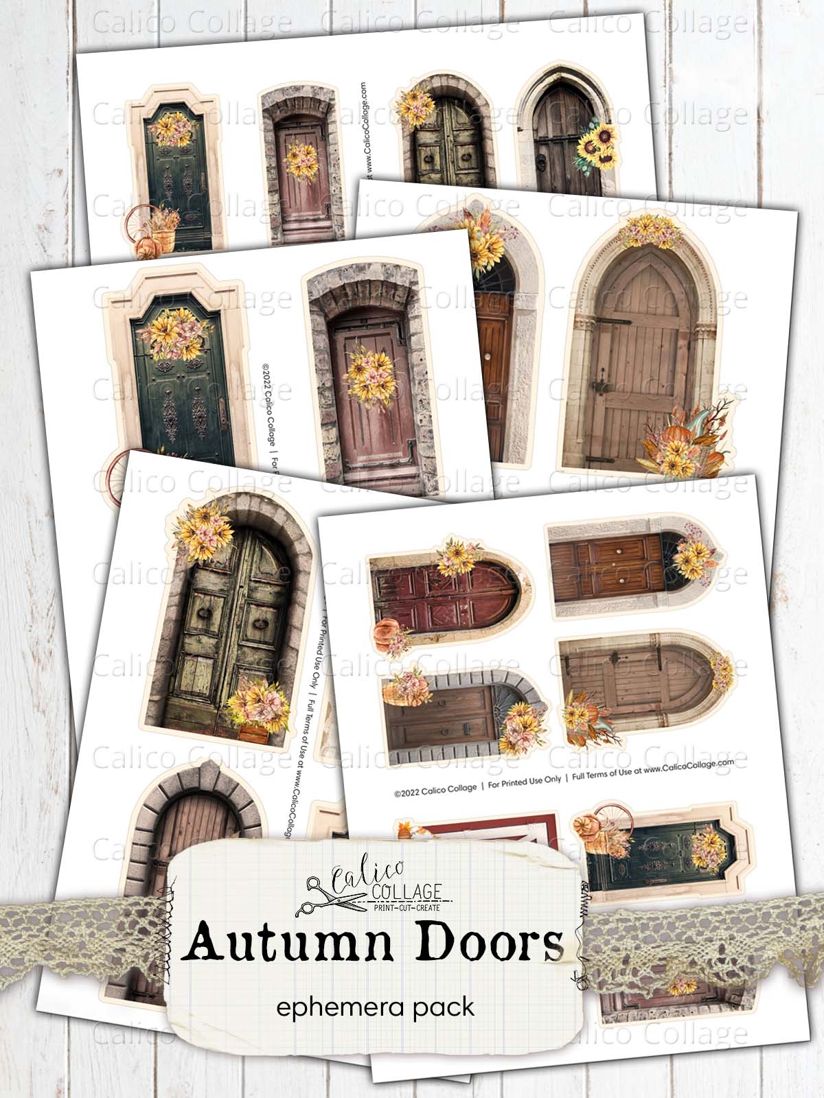 Autumn Wooden Doors, Junk Journal Printable
