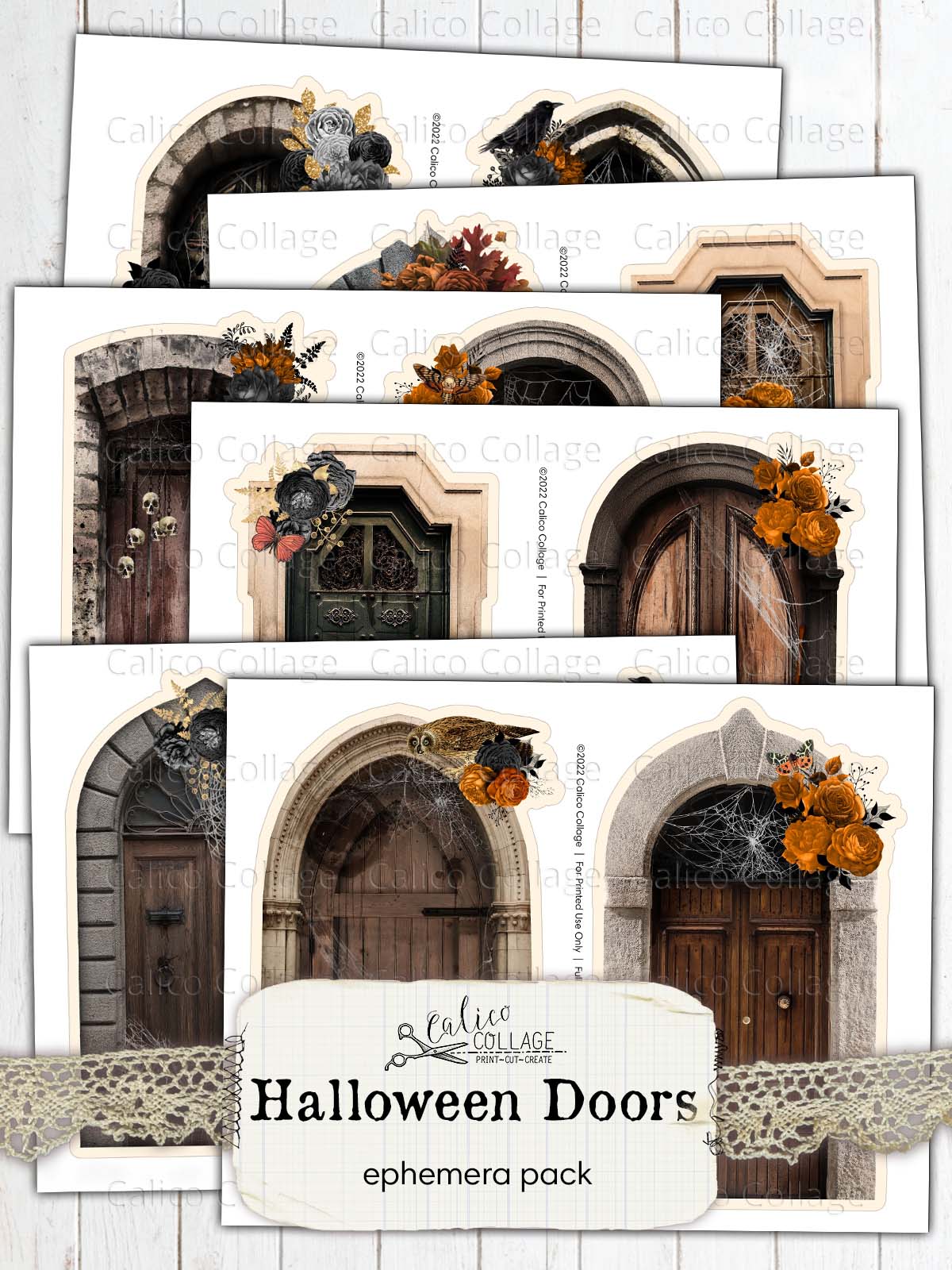 Halloween Wooden Door, Junk Journal Printable