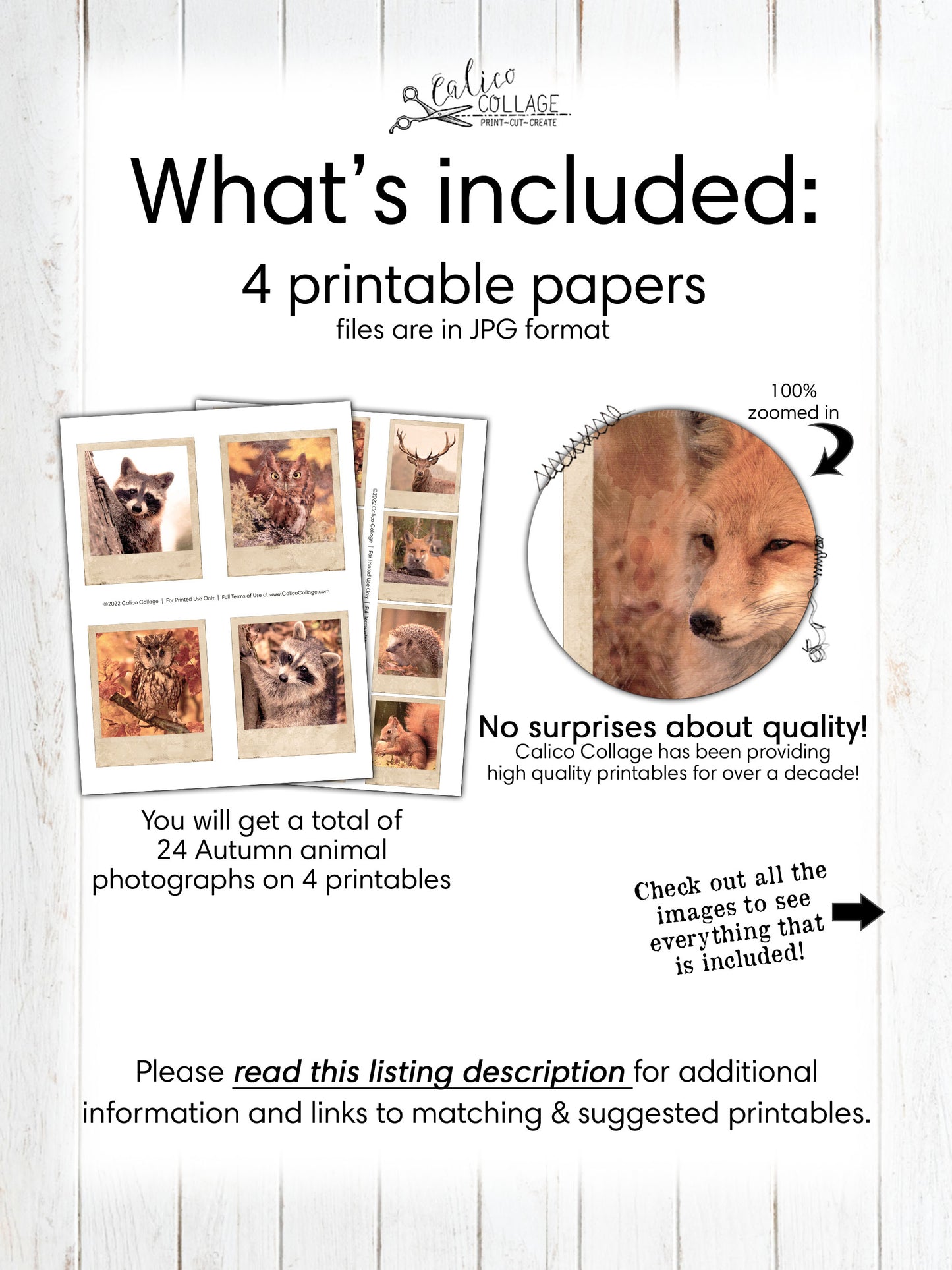 Vintage Autumn Animal Photographs, Junk Journal Printable