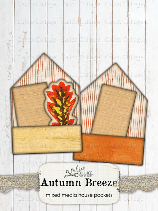 Autumn Junk Journal Pockets, Mixed Media House Collage Sheet