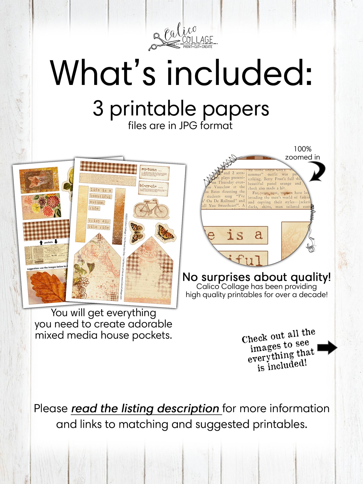 Autumn Junk Journal Pockets, Mixed Media House Collage Sheet