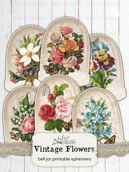 Flower Bouquet Bell Jar Junk Journal Printable