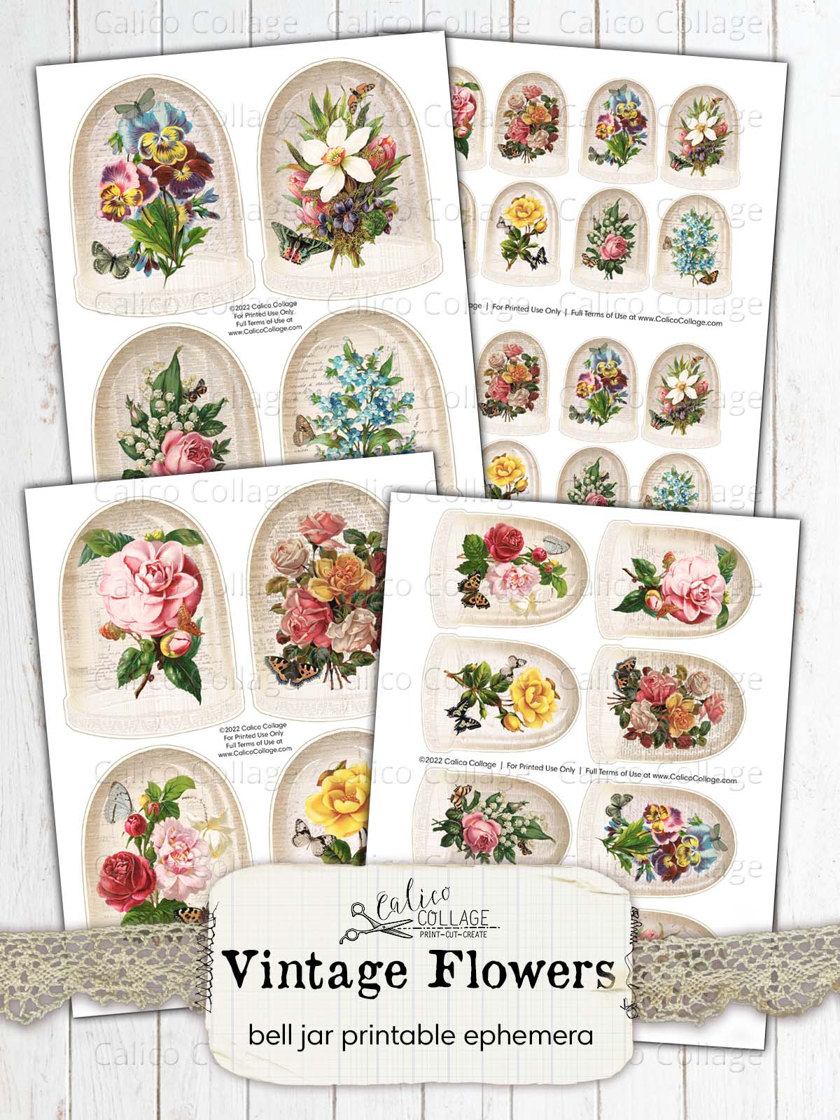 Flower Bouquet Bell Jar Junk Journal Printable