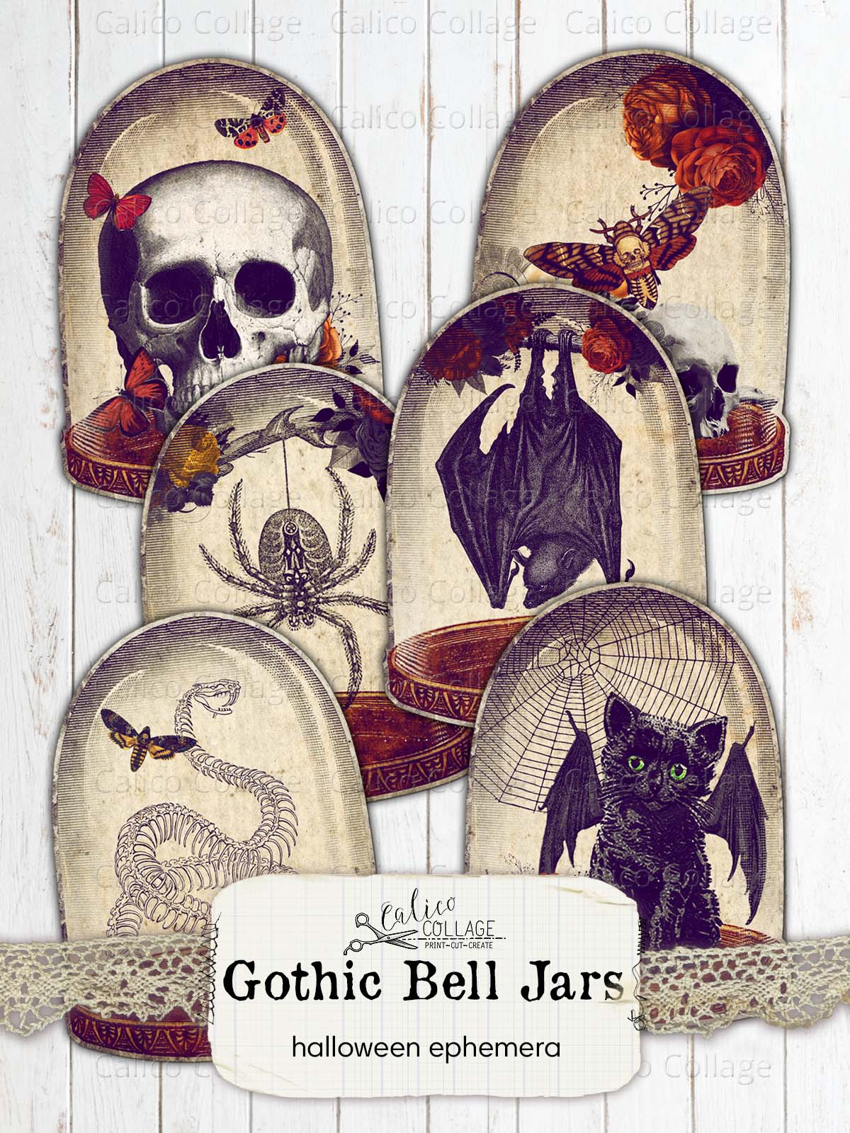 Halloween Bell Jar Tags, Junk Journal Printable
