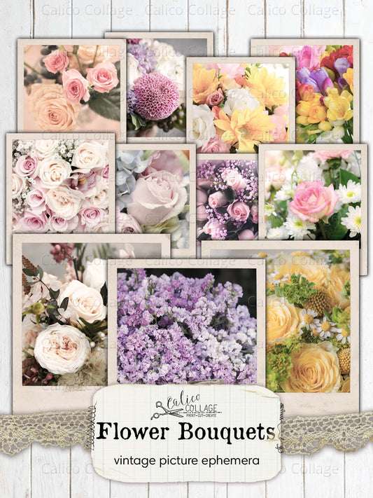 Flower Bouquet Vintage Photographs, Junk Journal Printable