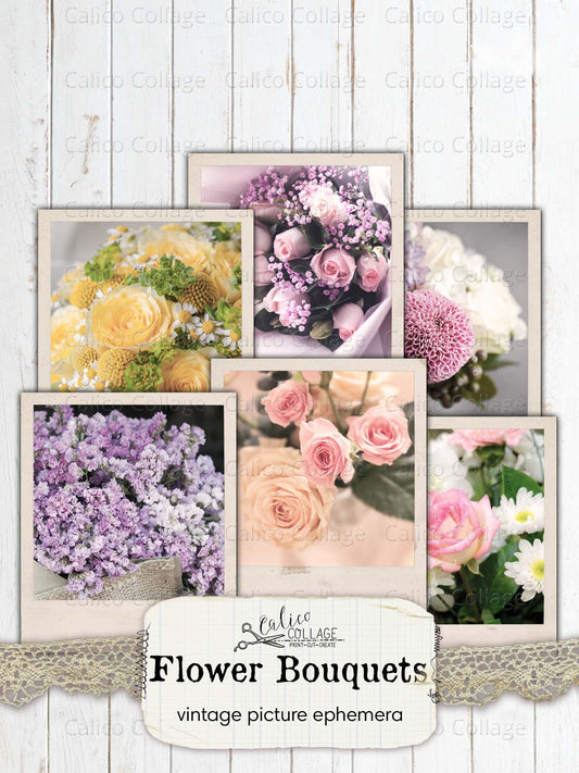 Flower Bouquet Vintage Photographs, Junk Journal Printable