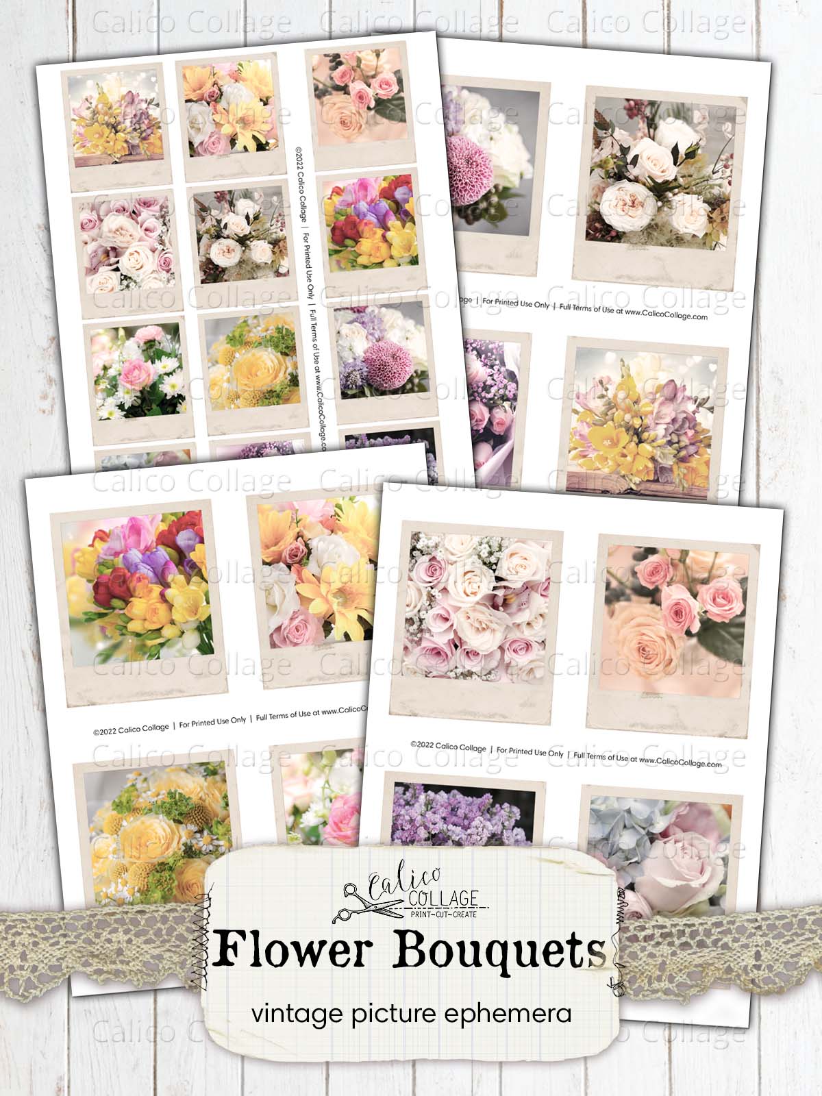 Flower Bouquet Vintage Photographs, Junk Journal Printable