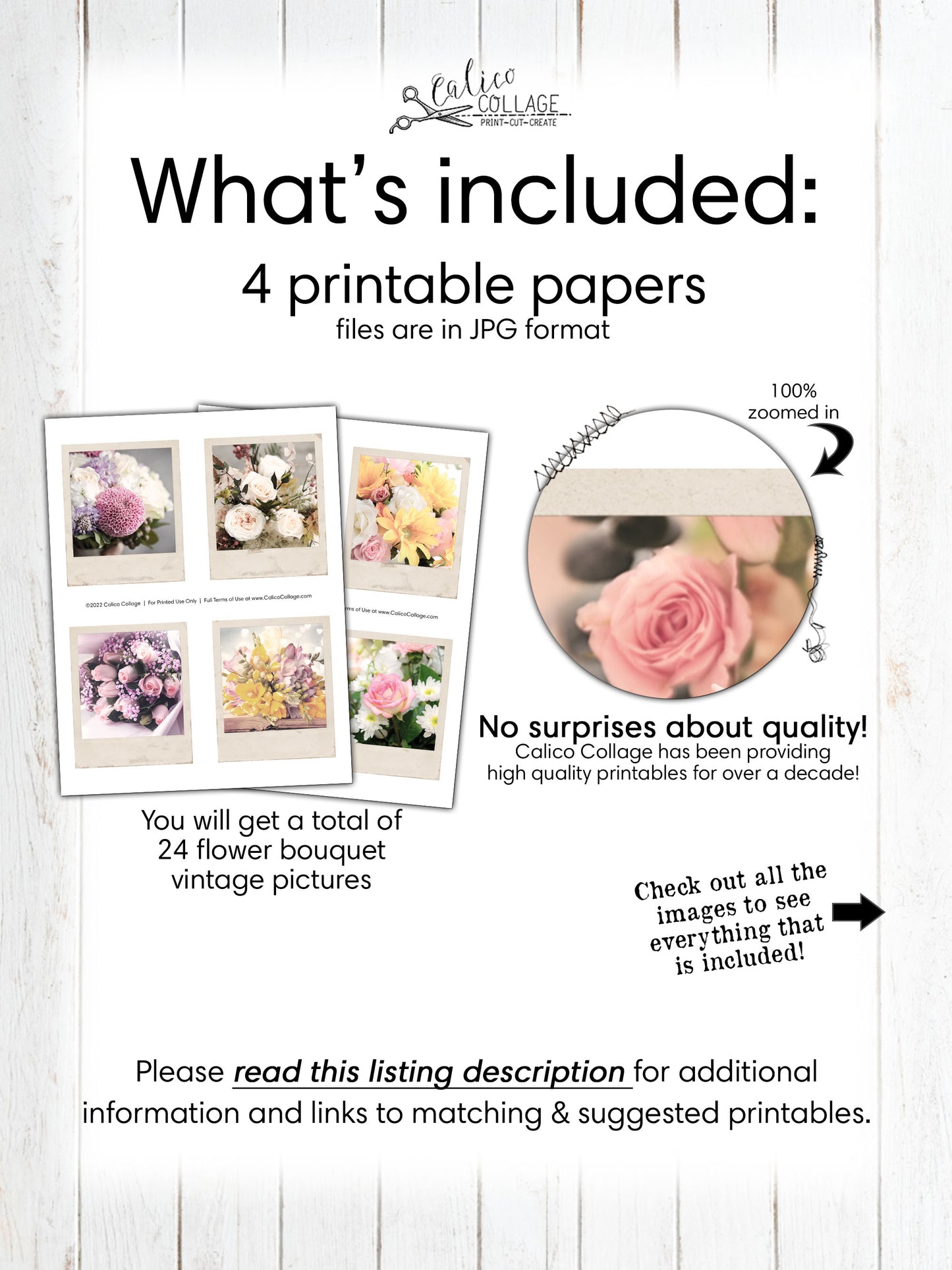 Flower Bouquet Vintage Photographs, Junk Journal Printable