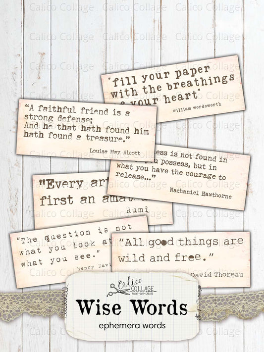 Inspirational Quotes, Wise Ephemera Words, Junk Journal Printable