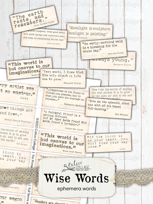 Inspirational Quotes, Wise Ephemera Words, Junk Journal Printable