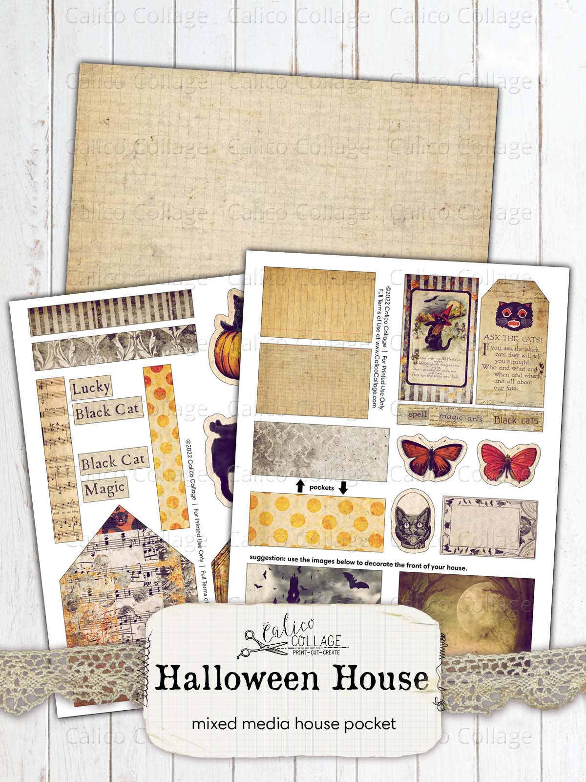 Halloween Junk Journal Pocket, Halloween Ephemera