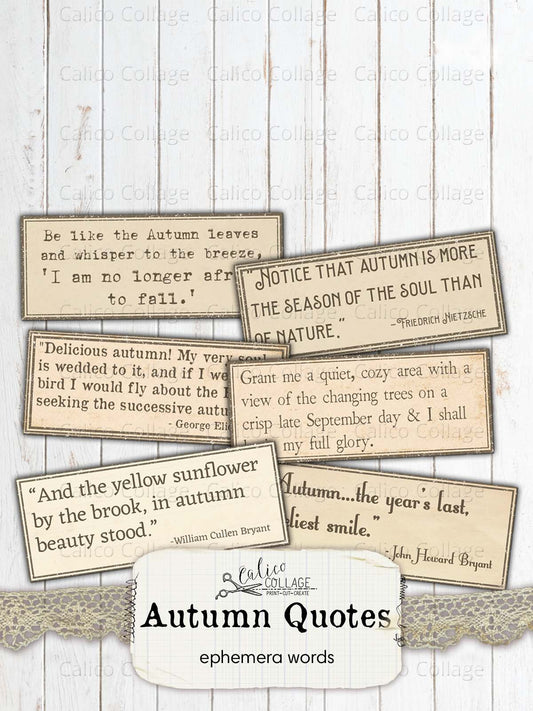Autumn Quotes Junk Journal Ephemera Words, Junk Journal Printable