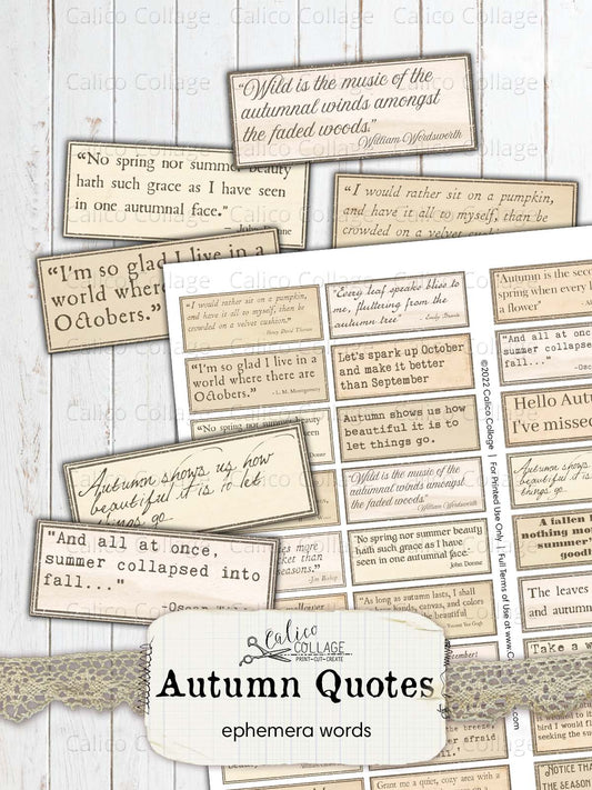 Autumn Quotes Junk Journal Ephemera Words, Junk Journal Printable